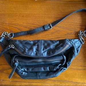 FREE PEOPLE Black leather cross-body bag w/ silver detail